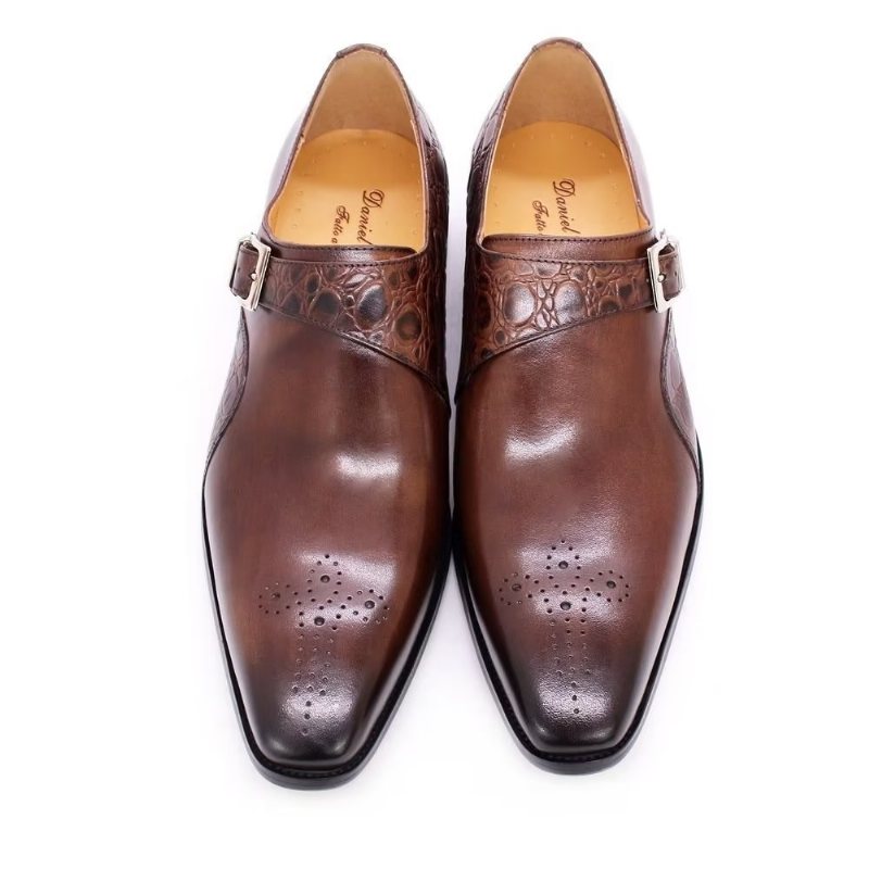 Ανδρικά Επίσημα Παπούτσια Εκλεκτά Φόρεμα Monkstraps Με Ανάγλυφο Κροκ - Καφές