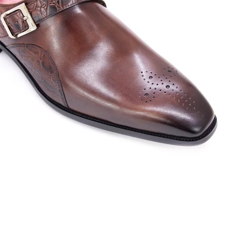 Ανδρικά Επίσημα Παπούτσια Εκλεκτά Φόρεμα Monkstraps Με Ανάγλυφο Κροκ - Καφές