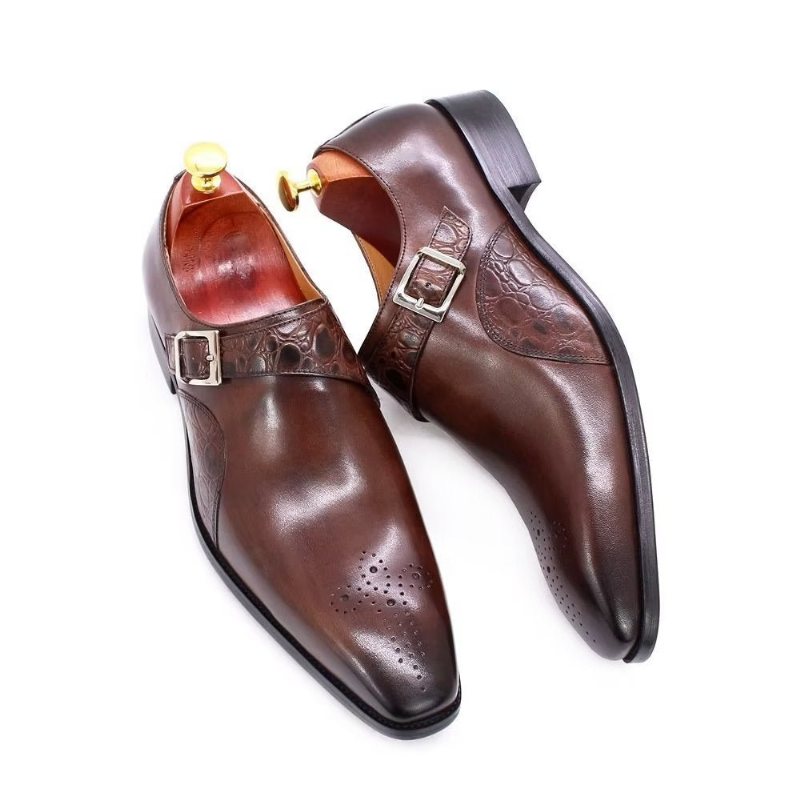 Ανδρικά Επίσημα Παπούτσια Εκλεκτά Φόρεμα Monkstraps Με Ανάγλυφο Κροκ - Καφές