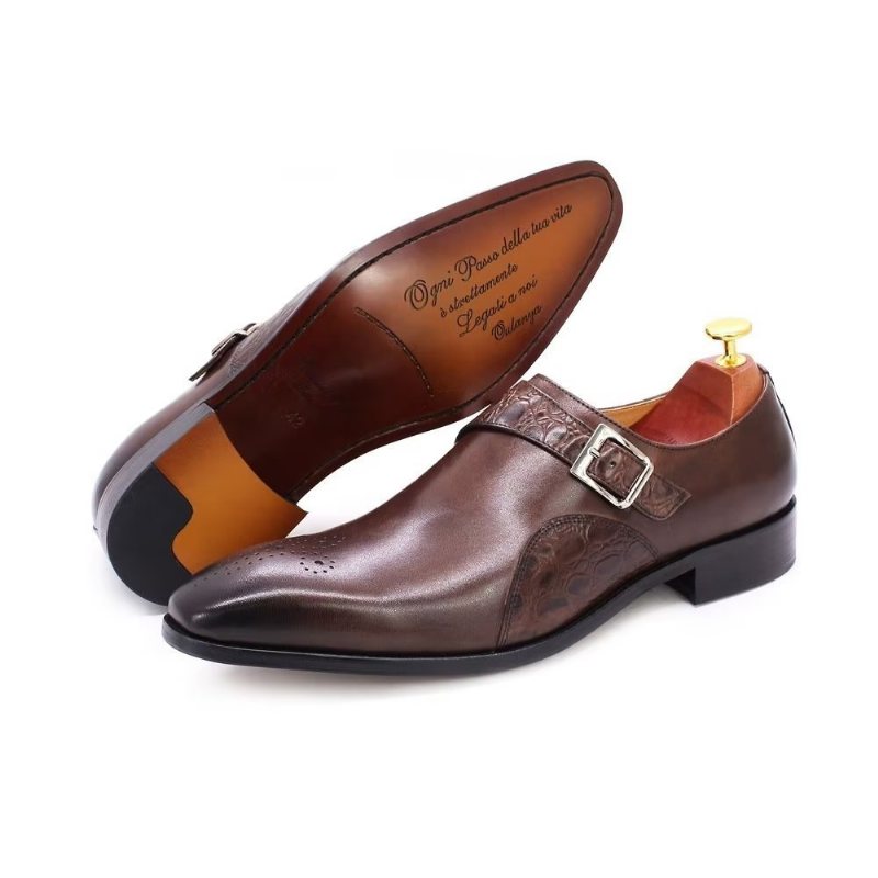 Ανδρικά Επίσημα Παπούτσια Εκλεκτά Φόρεμα Monkstraps Με Ανάγλυφο Κροκ - Καφές