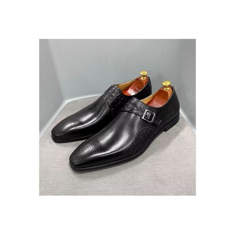 Ανδρικά Επίσημα Παπούτσια Εκλεκτά Φόρεμα Monkstraps Με Ανάγλυφο Κροκ - Μαύρος