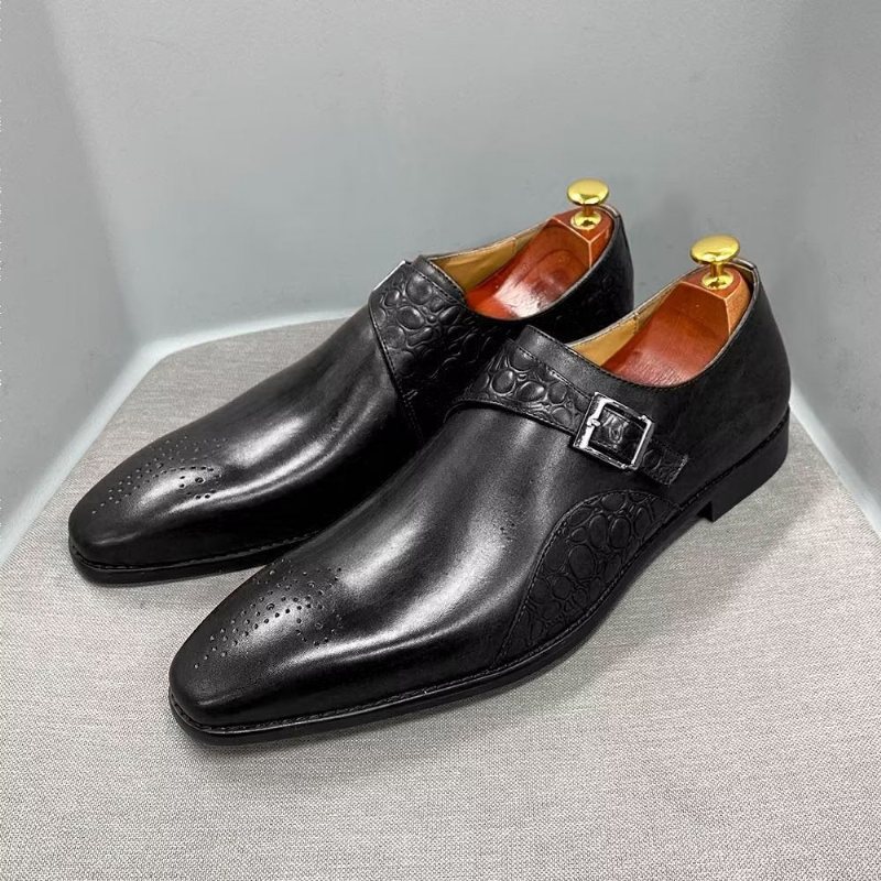 Ανδρικά Επίσημα Παπούτσια Εκλεκτά Φόρεμα Monkstraps Με Ανάγλυφο Κροκ - Μαύρος