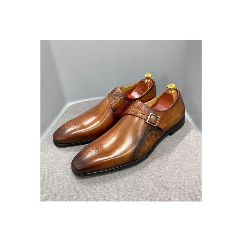 Ανδρικά Επίσημα Παπούτσια Εκλεκτά Φόρεμα Monkstraps Με Ανάγλυφο Κροκ - Καφέ