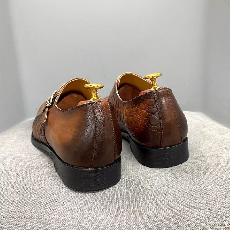 Ανδρικά Επίσημα Παπούτσια Εκλεκτά Φόρεμα Monkstraps Με Ανάγλυφο Κροκ - Καφέ