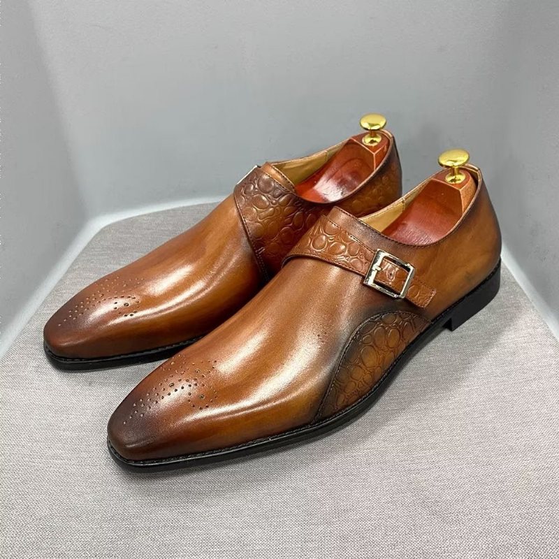 Ανδρικά Επίσημα Παπούτσια Εκλεκτά Φόρεμα Monkstraps Με Ανάγλυφο Κροκ - Καφέ