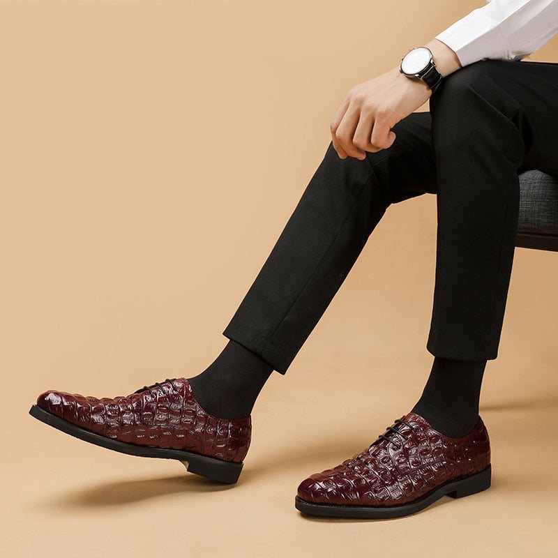 Ανδρικά Επίσημα Παπούτσια Πλούσιο Crocodile Leather Oxford Lace-up Casual - Κόκκινο