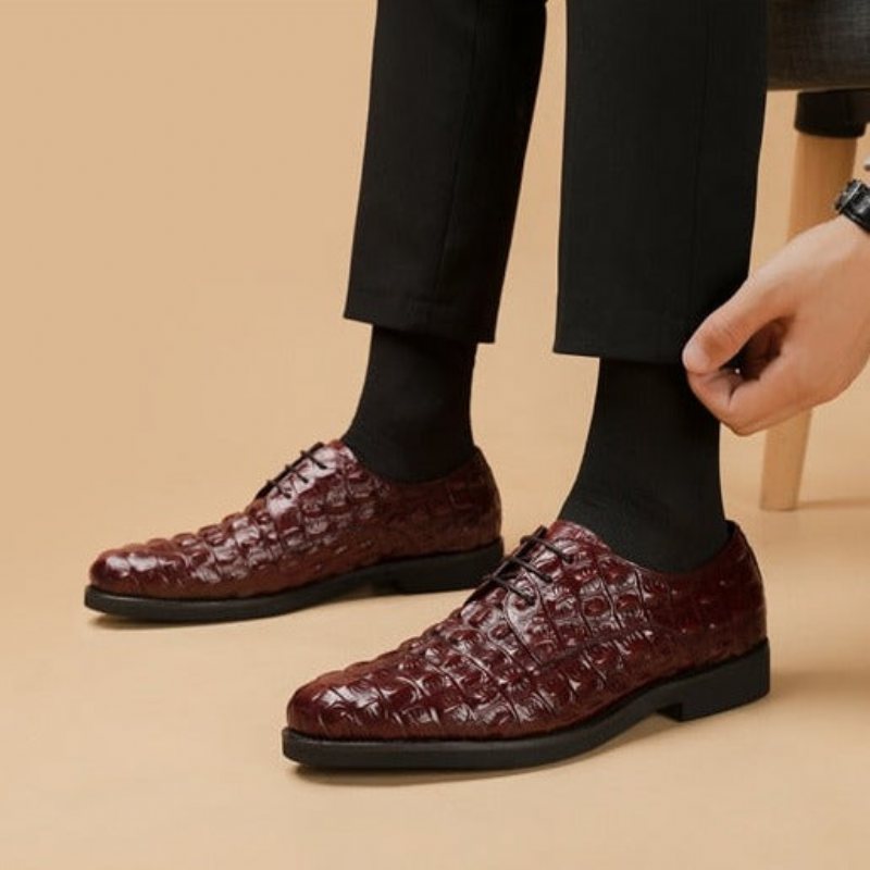 Ανδρικά Επίσημα Παπούτσια Πλούσιο Crocodile Leather Oxford Lace-up Casual - Κόκκινο