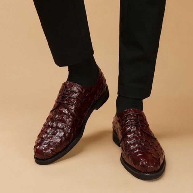 Ανδρικά Επίσημα Παπούτσια Πλούσιο Crocodile Leather Oxford Lace-up Casual - Κόκκινο