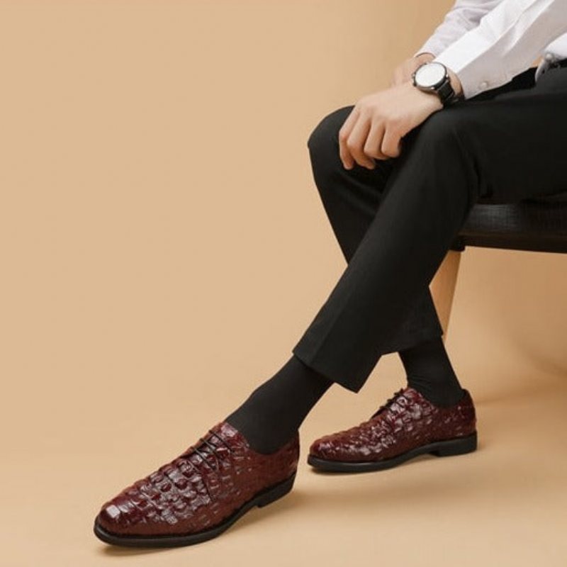 Ανδρικά Επίσημα Παπούτσια Πλούσιο Crocodile Leather Oxford Lace-up Casual - Κόκκινο