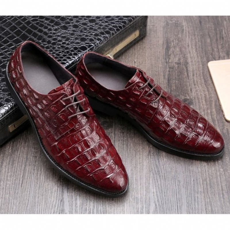 Ανδρικά Επίσημα Παπούτσια Πλούσιο Crocodile Leather Oxford Lace-up Casual - Κόκκινο