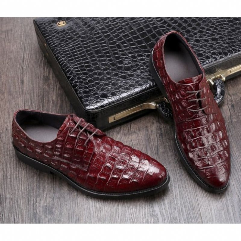 Ανδρικά Επίσημα Παπούτσια Πλούσιο Crocodile Leather Oxford Lace-up Casual - Κόκκινο