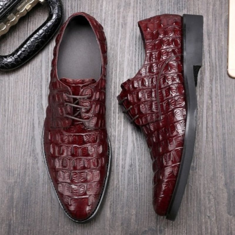 Ανδρικά Επίσημα Παπούτσια Πλούσιο Crocodile Leather Oxford Lace-up Casual - Κόκκινο