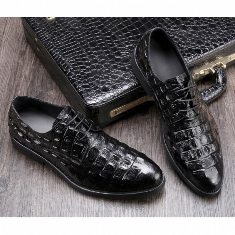 Ανδρικά Επίσημα Παπούτσια Πλούσιο Crocodile Leather Oxford Lace-up Casual - Μαύρο