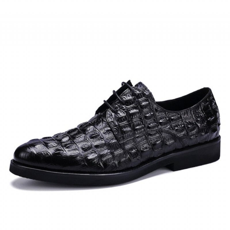 Ανδρικά Επίσημα Παπούτσια Πλούσιο Crocodile Leather Oxford Lace-up Casual - Μαύρο