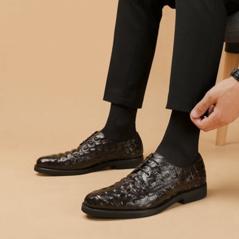 Ανδρικά Επίσημα Παπούτσια Πλούσιο Crocodile Leather Oxford Lace-up Casual - Καφέ