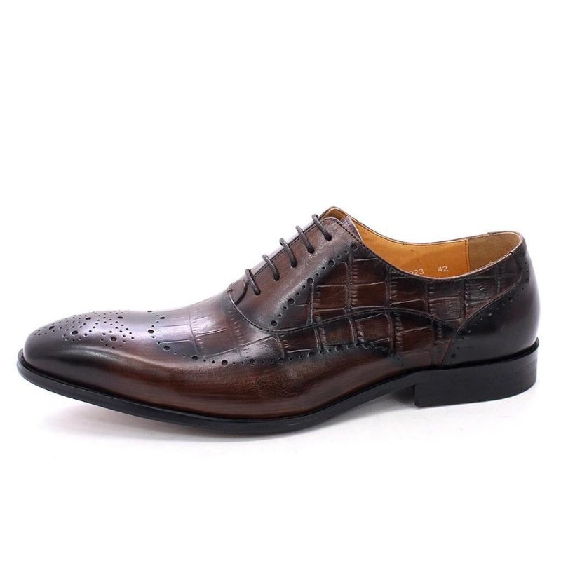 Ανδρικά Επίσημα Παπούτσια Πολυτέλεια Crocodile Leather Brogue Oxford Φόρεμα - Καφές