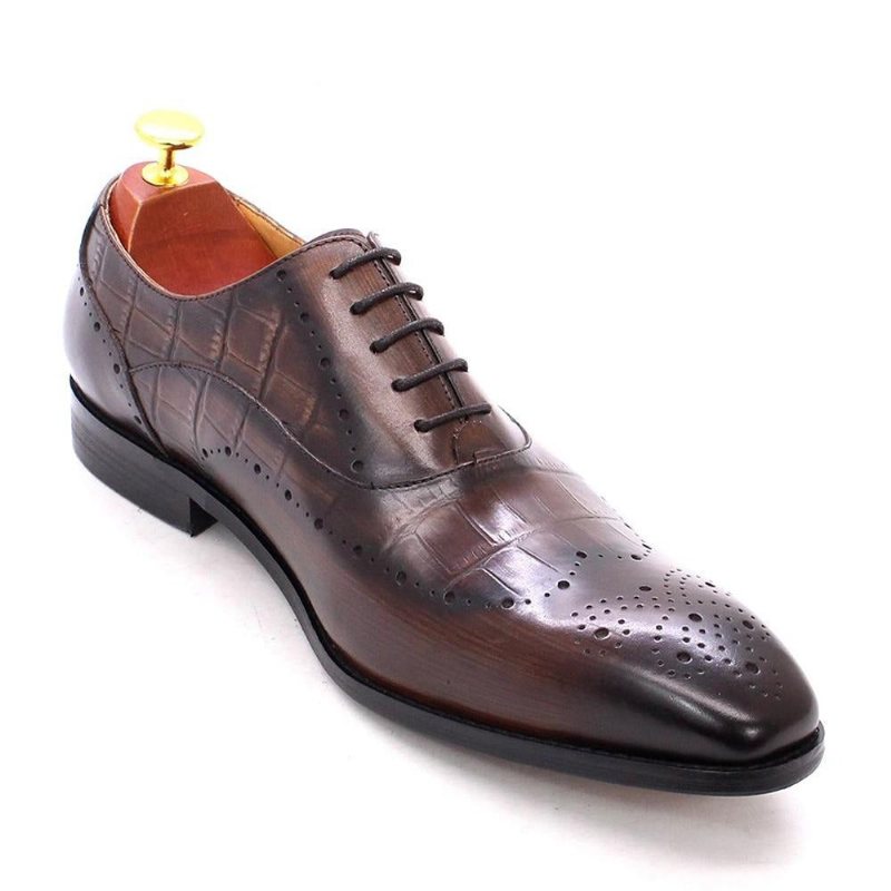 Ανδρικά Επίσημα Παπούτσια Πολυτέλεια Crocodile Leather Brogue Oxford Φόρεμα - Καφές