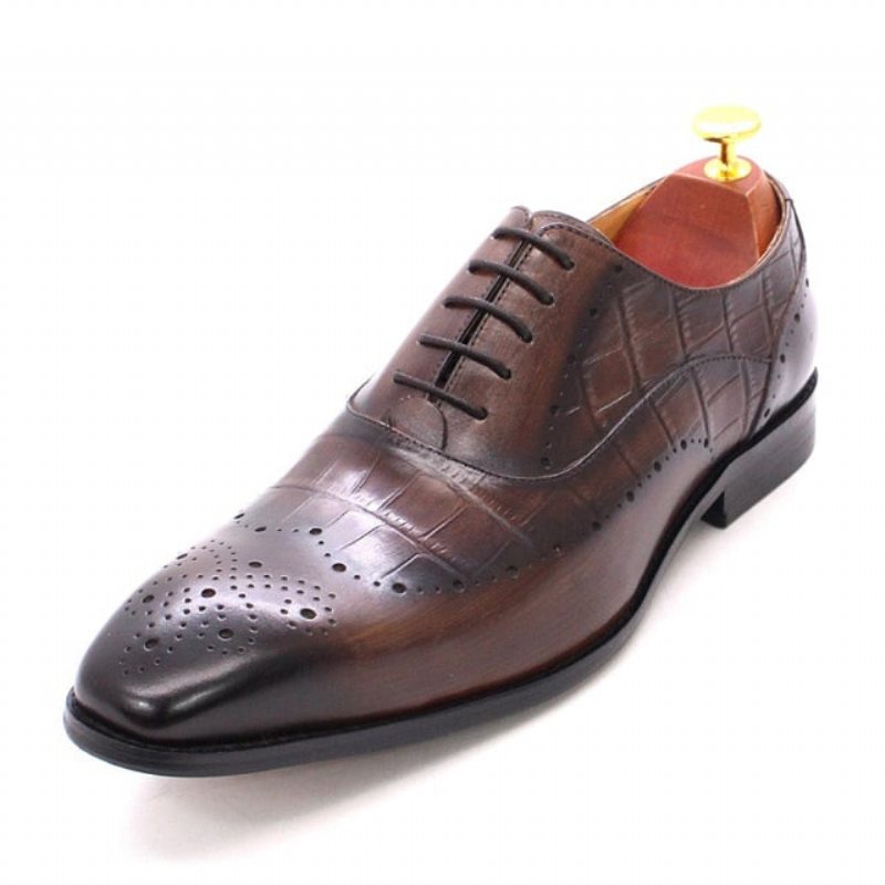 Ανδρικά Επίσημα Παπούτσια Πολυτέλεια Crocodile Leather Brogue Oxford Φόρεμα - Καφές