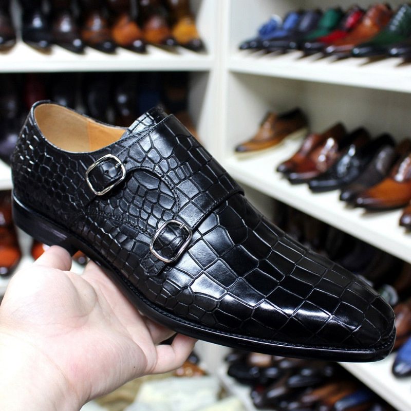 Ανδρικά Επίσημα Παπούτσια Πολυτέλεια Crocstride Square Toe Monk Strap - Μαύρο