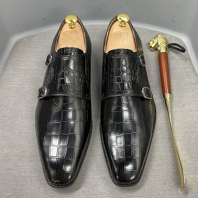 Ανδρικά Επίσημα Παπούτσια Πολυτέλεια Crocstride Square Toe Monk Strap - Μαύρο