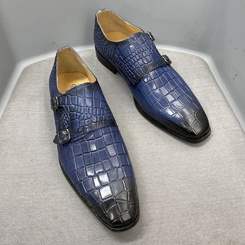 Ανδρικά Επίσημα Παπούτσια Πολυτέλεια Crocstride Square Toe Monk Strap - Μπλε