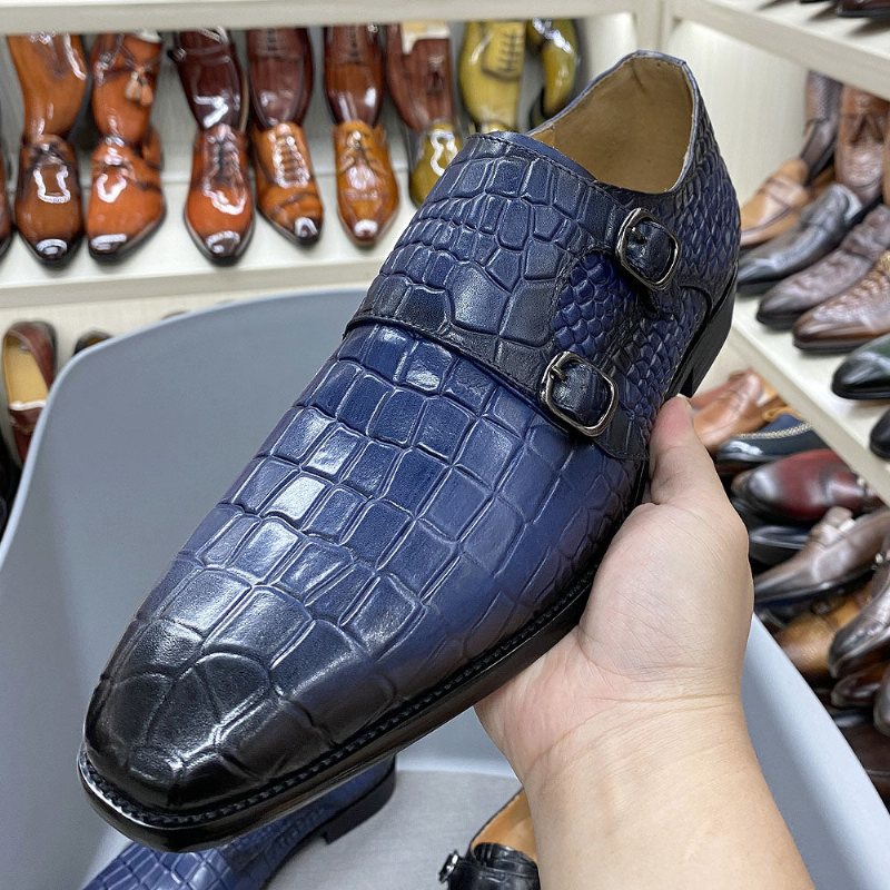 Ανδρικά Επίσημα Παπούτσια Πολυτέλεια Crocstride Square Toe Monk Strap - Μπλε