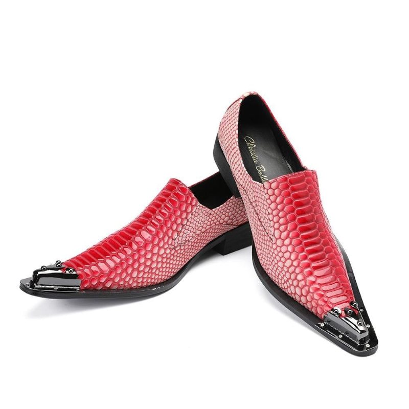 Ανδρικά Επίσημα Παπούτσια Πολυτέλεια Crocstripe Exotic Pattern Loafers - Το Κόκκινο