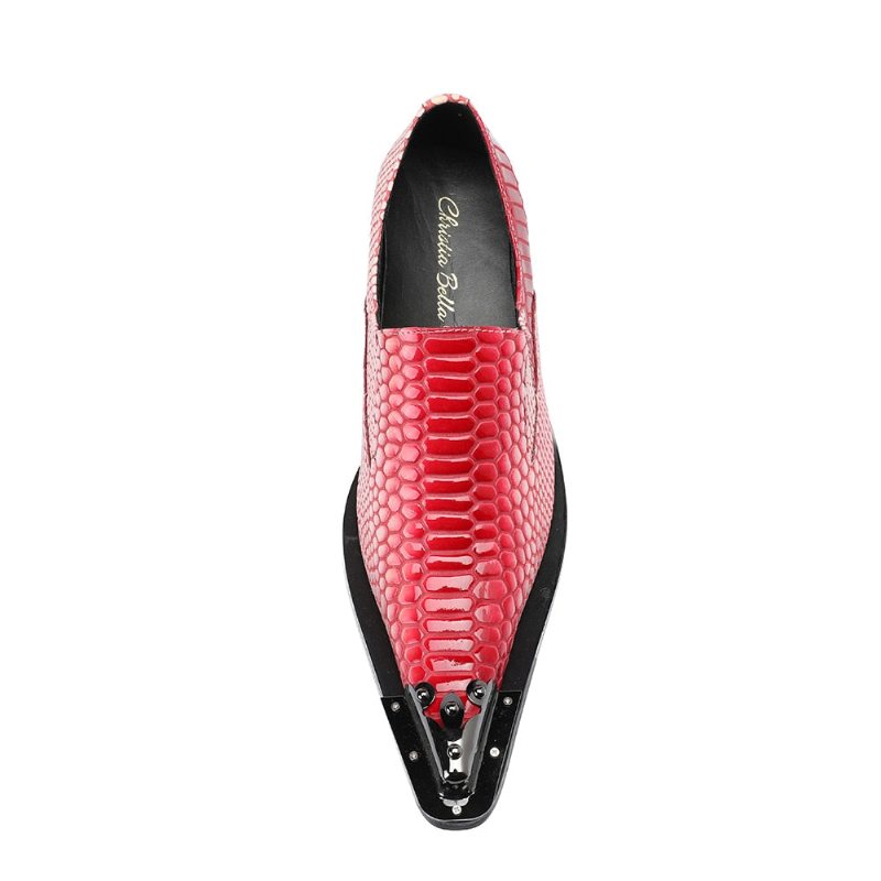 Ανδρικά Επίσημα Παπούτσια Πολυτέλεια Crocstripe Exotic Pattern Loafers - Το Κόκκινο