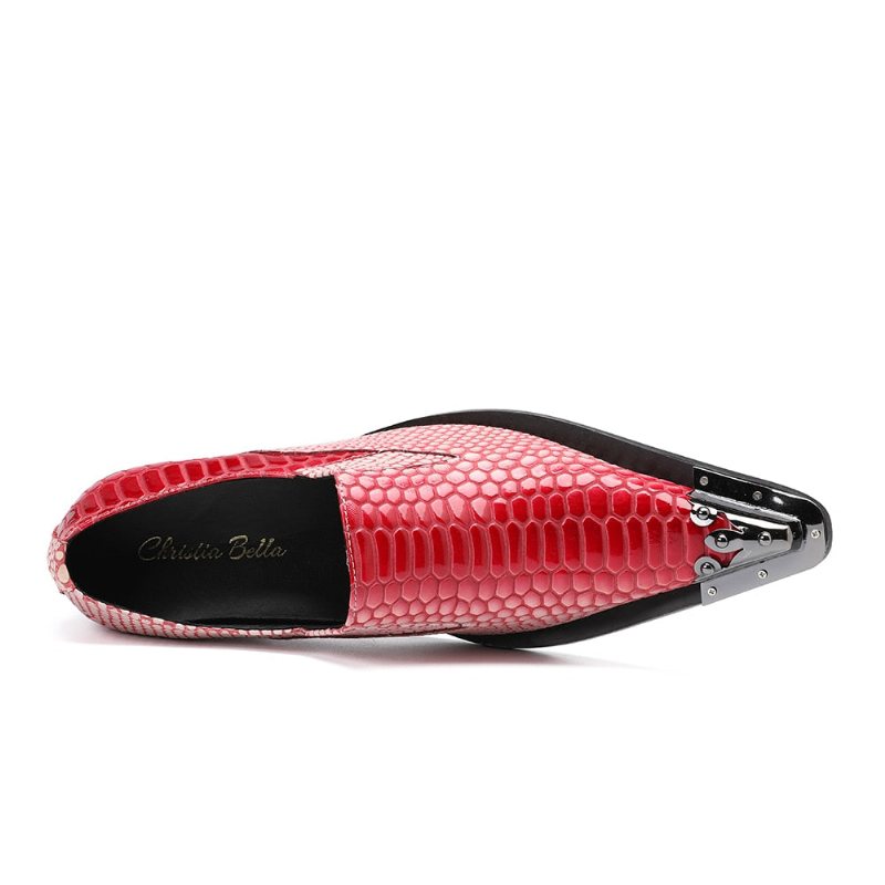 Ανδρικά Επίσημα Παπούτσια Πολυτέλεια Crocstripe Exotic Pattern Loafers - Το Κόκκινο