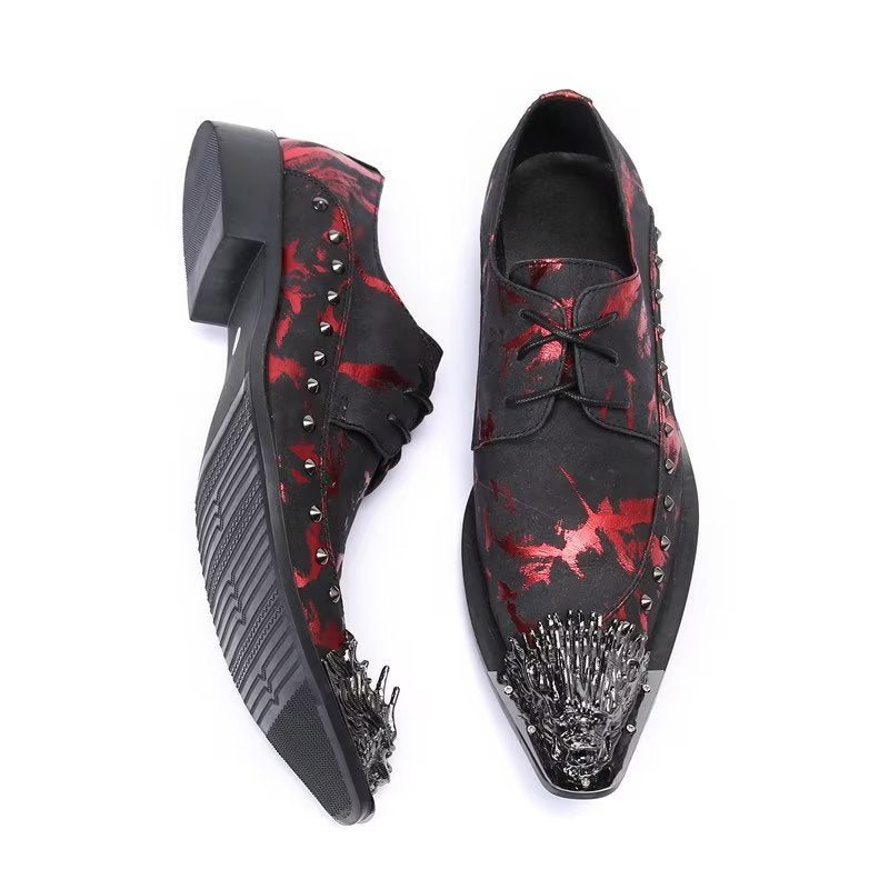 Ανδρικά Επίσημα Παπούτσια Πολυτέλεια Exotic Pattern Derbies Από Γνήσιο Δέρμα - Κόκκινο