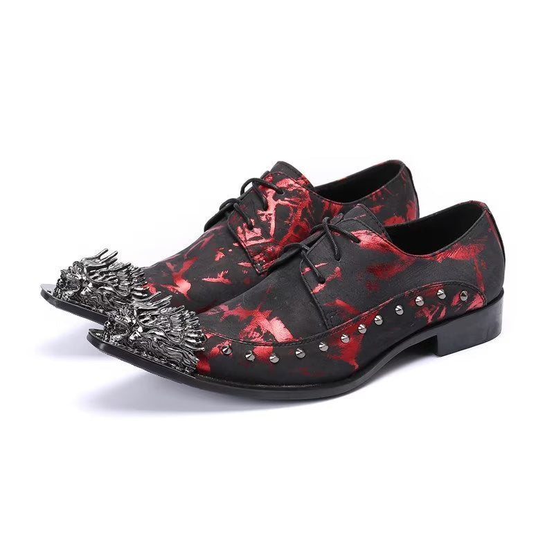 Ανδρικά Επίσημα Παπούτσια Πολυτέλεια Exotic Pattern Derbies Από Γνήσιο Δέρμα - Κόκκινο