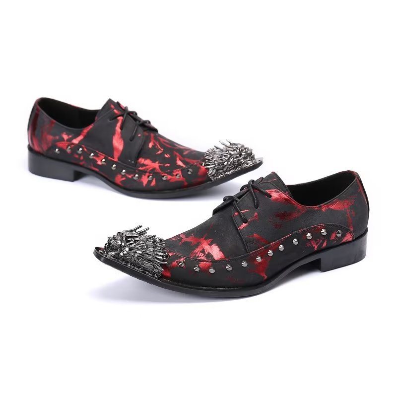 Ανδρικά Επίσημα Παπούτσια Πολυτέλεια Exotic Pattern Derbies Από Γνήσιο Δέρμα - Κόκκινο