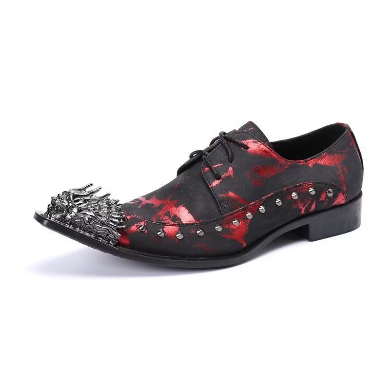 Ανδρικά Επίσημα Παπούτσια Πολυτέλεια Exotic Pattern Derbies Από Γνήσιο Δέρμα - Κόκκινο