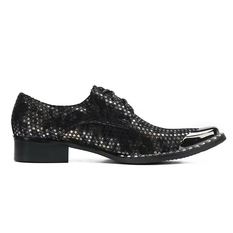 Ανδρικά Επίσημα Παπούτσια Πολυτέλεια Exotic Texture Leather Square Toe Derbies - Μαύρος