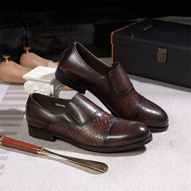 Ανδρικά Επίσημα Παπούτσια Πονηρεύω Slip-on Leather Elegance - Καφές