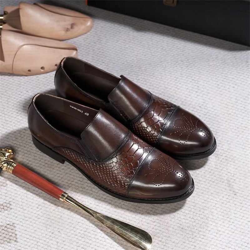 Ανδρικά Επίσημα Παπούτσια Πονηρεύω Slip-on Leather Elegance - Καφές