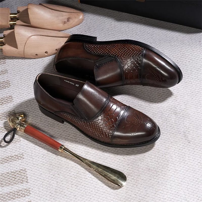 Ανδρικά Επίσημα Παπούτσια Πονηρεύω Slip-on Leather Elegance - Καφές