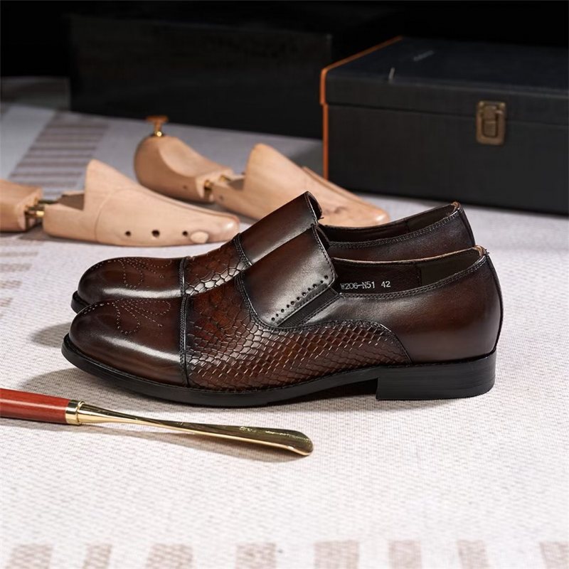 Ανδρικά Επίσημα Παπούτσια Πονηρεύω Slip-on Leather Elegance - Καφές