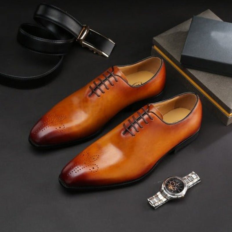 Ανδρικά Επίσημα Παπούτσια Φόρεμα Brogue Σε Στυλ Exotic Dot - Καφέ