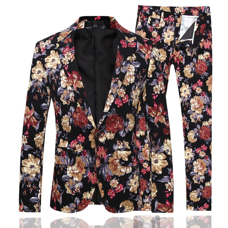 Ανδρικά Κοστούμια Floral Chic Μονό Στήθος Τζάκετ Παντελόνι - Εξωτικό