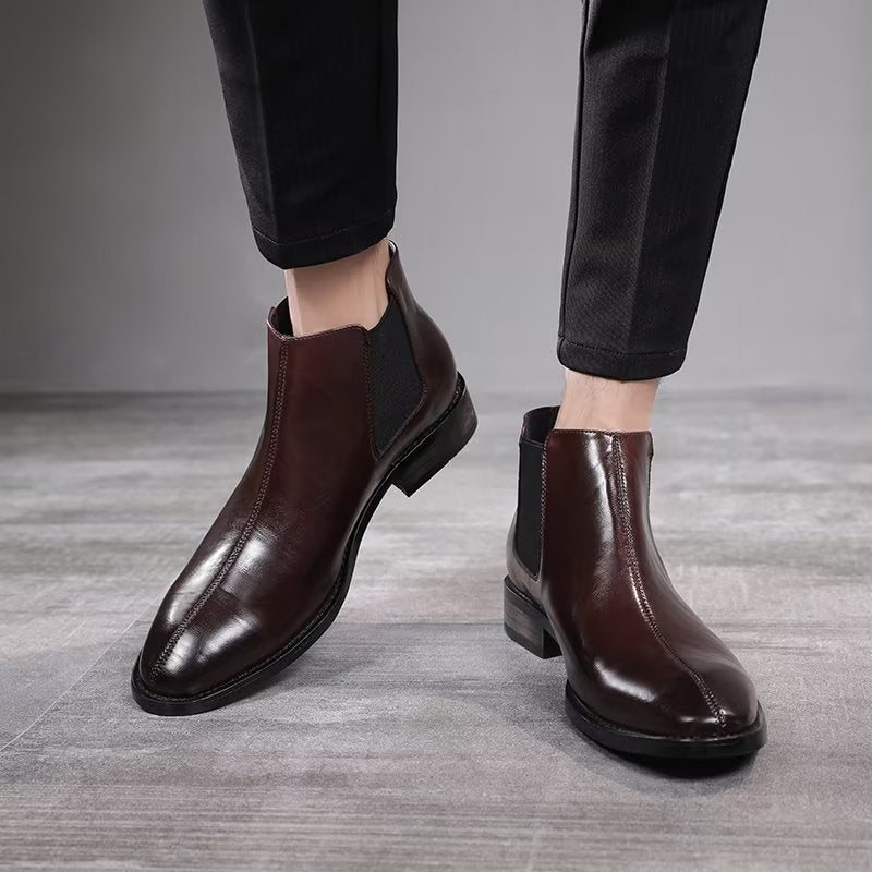 Ανδρικά Μποτάκια Chelsea Boots Με Ανάγλυφο Μυτερό - Καφέ