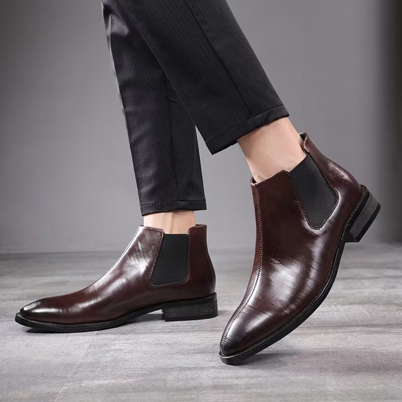 Ανδρικά Μποτάκια Chelsea Boots Με Ανάγλυφο Μυτερό - Καφέ