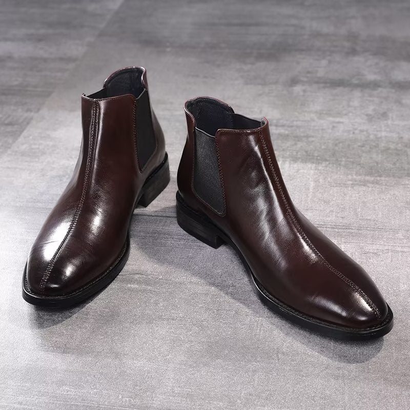 Ανδρικά Μποτάκια Chelsea Boots Με Ανάγλυφο Μυτερό - Καφέ