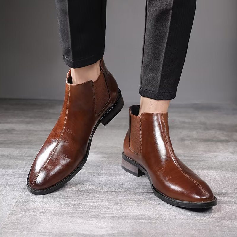 Ανδρικά Μποτάκια Chelsea Boots Με Ανάγλυφο Μυτερό - Καφέ