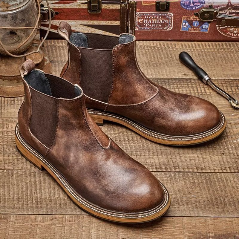 Ανδρικά Μποτάκια Ανάγλυφα Elegance Slip-on Ankle Boots - Καφές