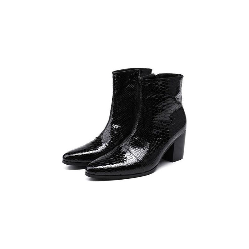 Ανδρικά Μποτάκια Γυαλιστερά Serpent Pointed Captoe Elevator Ankle Boots