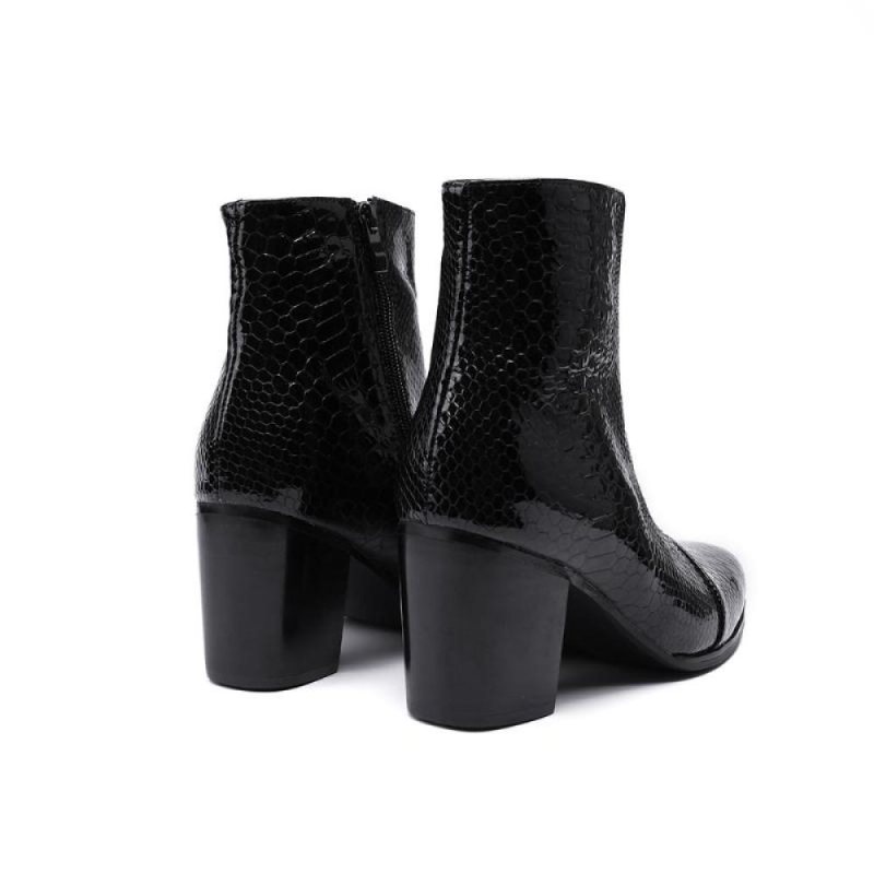 Ανδρικά Μποτάκια Γυαλιστερά Serpent Pointed Captoe Elevator Ankle Boots - Μαύρο