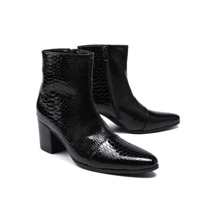 Ανδρικά Μποτάκια Γυαλιστερά Serpent Pointed Captoe Elevator Ankle Boots - Μαύρο