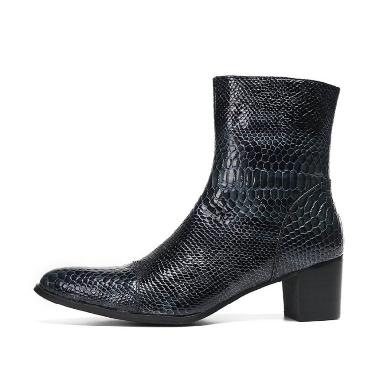 Ανδρικά Μποτάκια Γυαλιστερά Serpent Pointed Captoe Elevator Ankle Boots - Μπλε