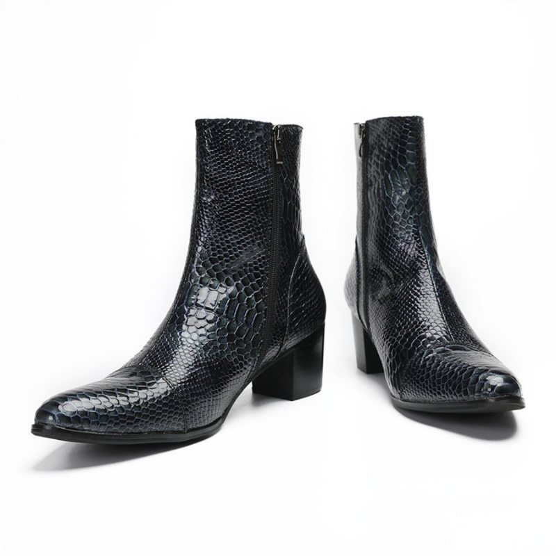 Ανδρικά Μποτάκια Γυαλιστερά Serpent Pointed Captoe Elevator Ankle Boots - Μπλε